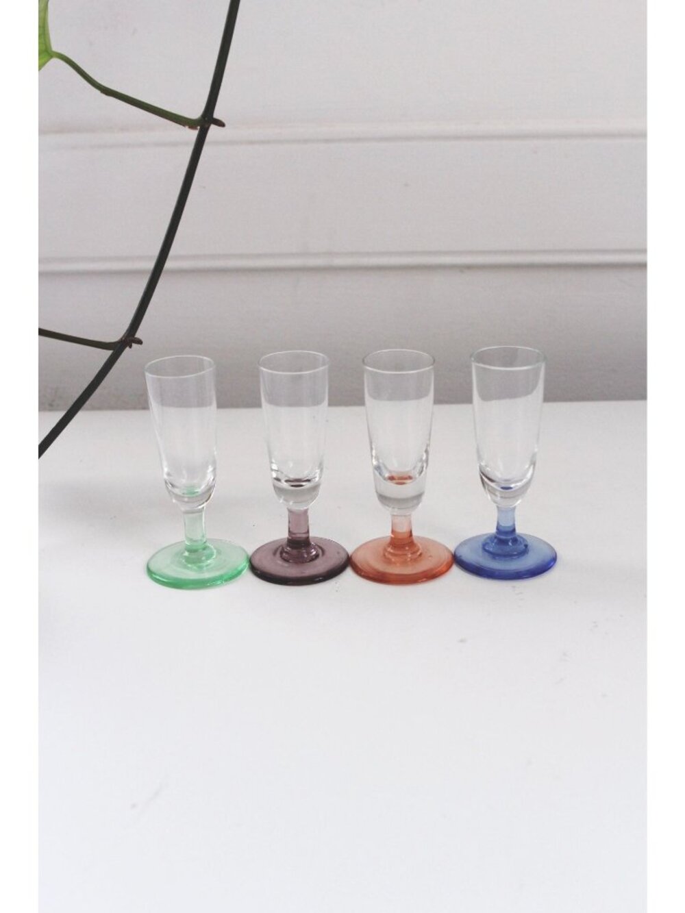Vintage Colored Glass Cordial Glasses Stemware Barware - Mid Century Modern - Se